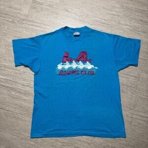 Vintage 90s Single Stitch Tee Shirt LA Los Angeles Rowing Club Men XL Blue Crew